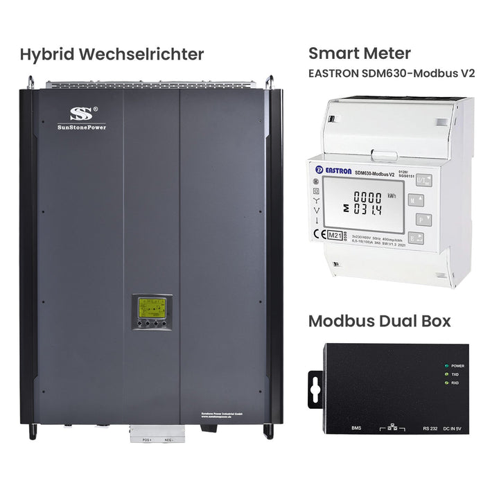 Гібридний трифазний інвертор 15 кВт 48В Sunstone Power у комплекті з Modbus-Dual-Box та смарт-метром Eastron SDM630-Modbus V2 | Склад у Німеччині