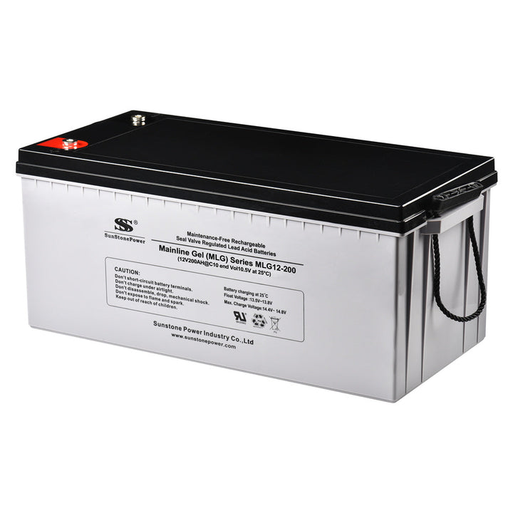 Гелевий акумулятор Sunstone Power 12V 200Ah для сонячних систем та ДБЖ, стійкий до циклічних навантажень.